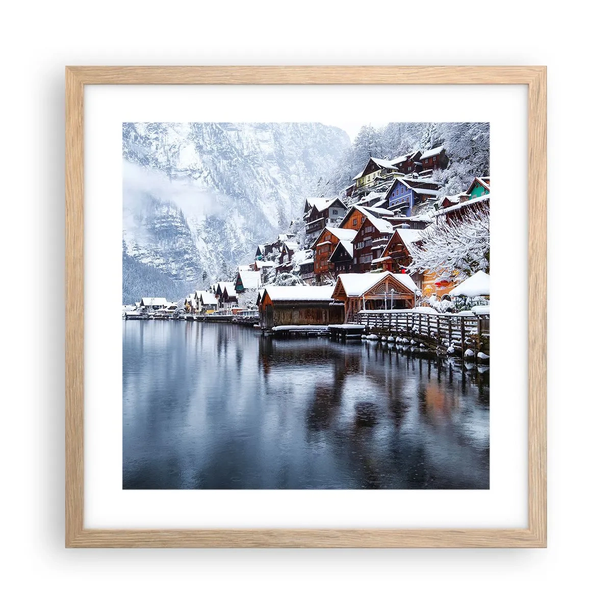 Poster în ramă de stejar deschis - În decor de iarnă - 40x40 cm