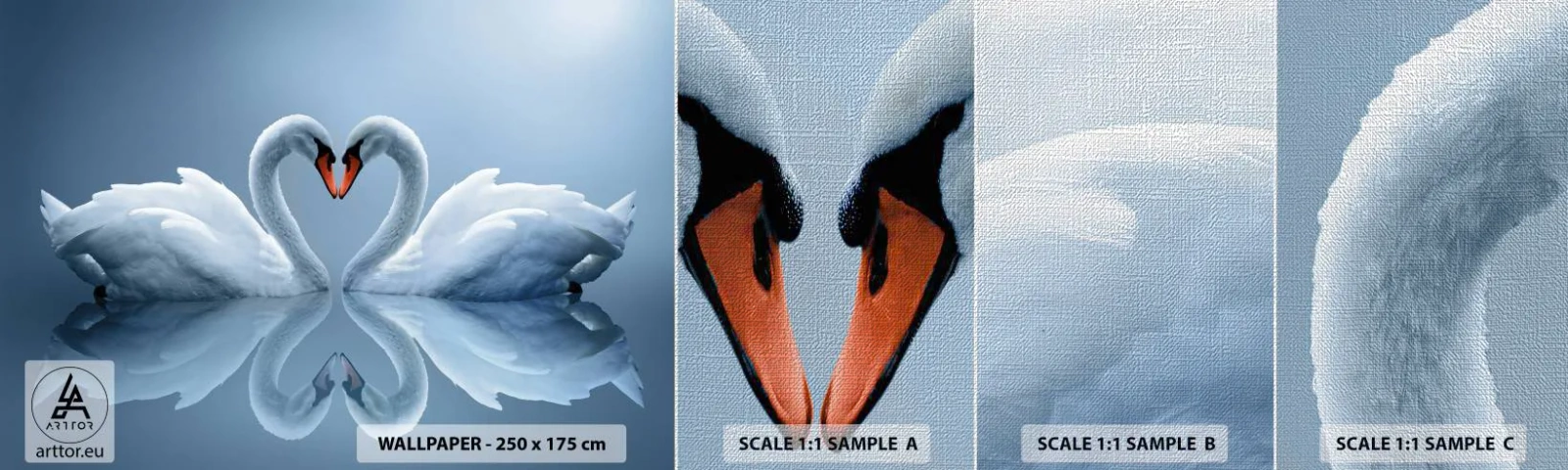 Mostră tapet Premium Canvas - Timp pentru dragoste - Lebedele, Dragoste, inima - 100x30 cm