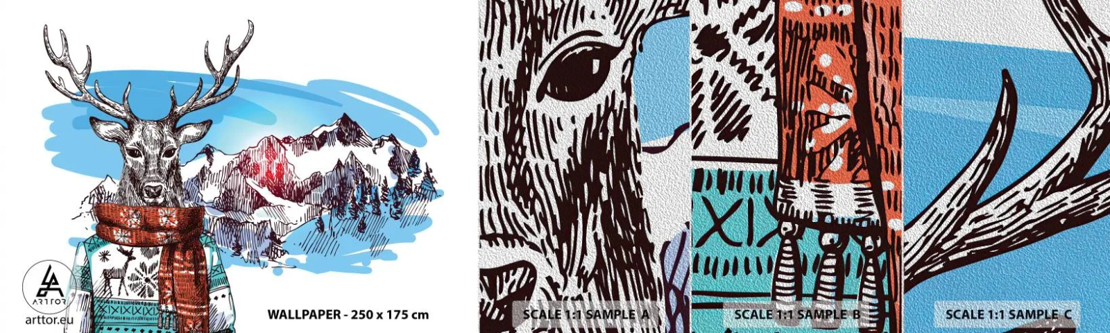 Mostră tapet Premium Sand - Nici măcar un cerb nu îngheață - Abstracția, Cerb, Pentru copii - 100x30 cm