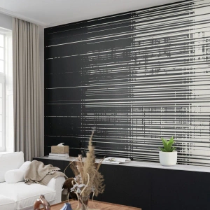 Tapet Premium Canvas - Valuri și vibrații - alb-negru, Codurile de bare, Linii - 450x315 cm