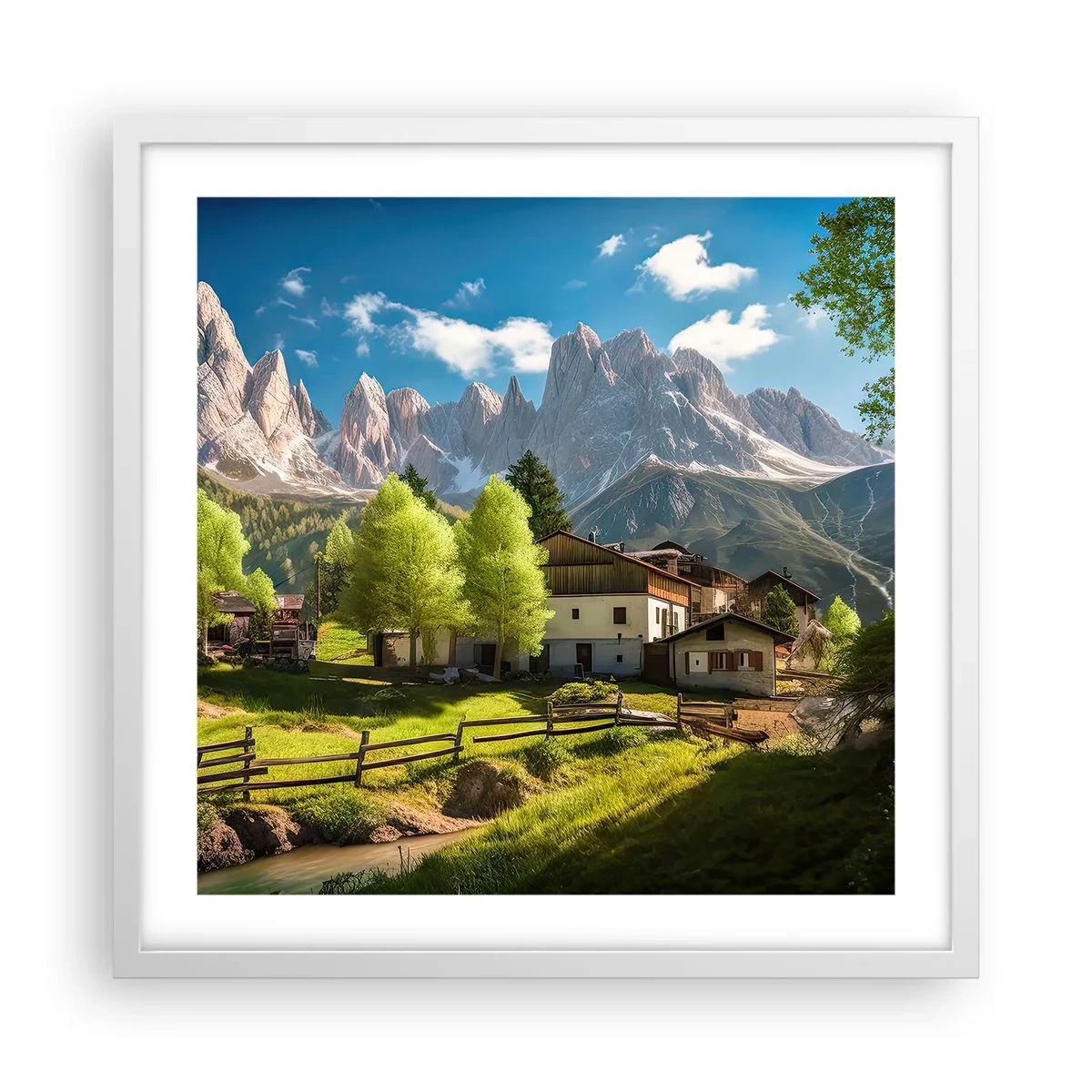 Poster în ramă albă - Idilă alpină - 50x50 cm