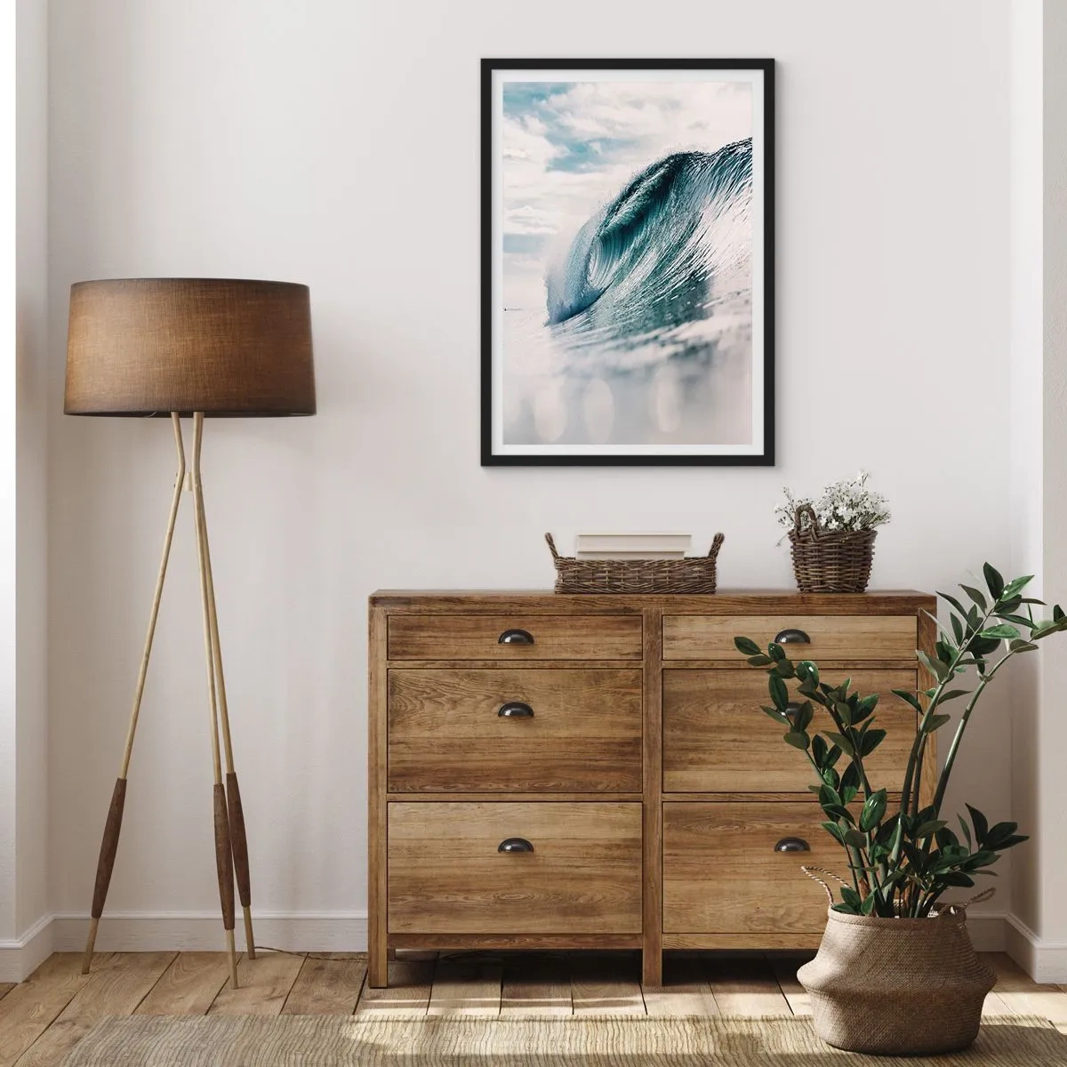 Poster în ramă neagră - Un val oceanic puternic surprins în mișcare - 50x70cm - Summitul apei - Decorațiune modernă pentru perete pentru living și dormitor ARTTOR