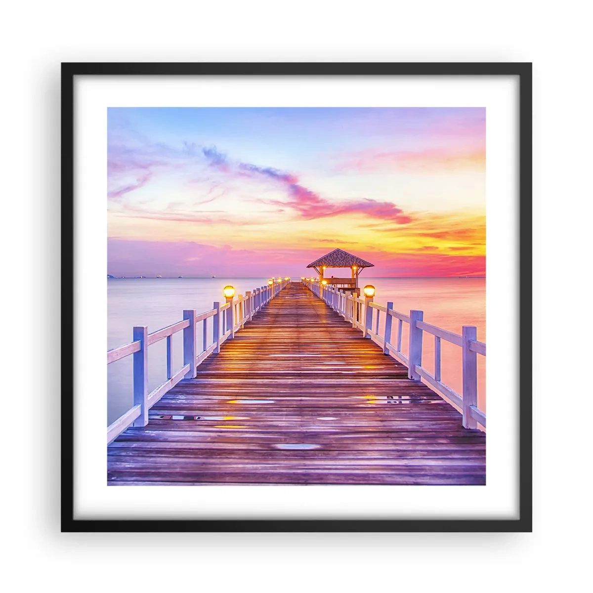 Poster în ramă neagră - Tăcerea serii în liliac-auriu - 50x50 cm