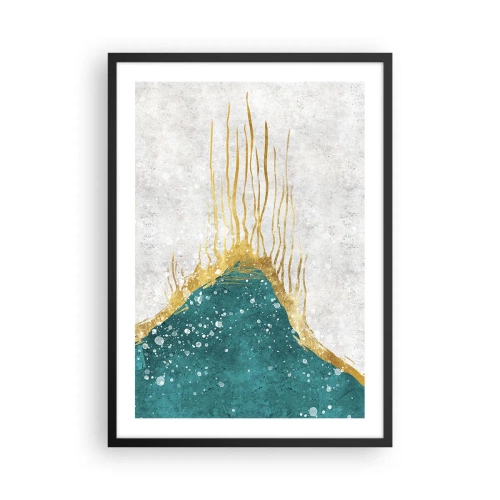 Poster în ramă neagră - Compoziție abstractă aurie și albastră - 50x70cm - Mareea de aur - Decorațiune modernă pentru perete pentru living și dormitor ARTTOR