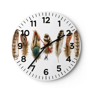 Ceas de perete - Ceas pe sticlă - Variație cu pene - 30x30 cm