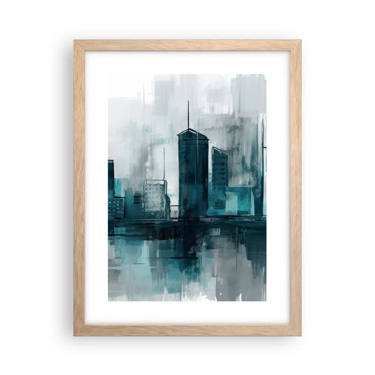 Poster în ramă de stejar deschis - Un oraș de culoarea ploii - 30x40 cm