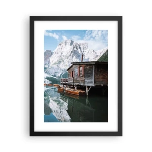 Poster în ramă neagră - Dimineață cristalină de munte - 30x40 cm