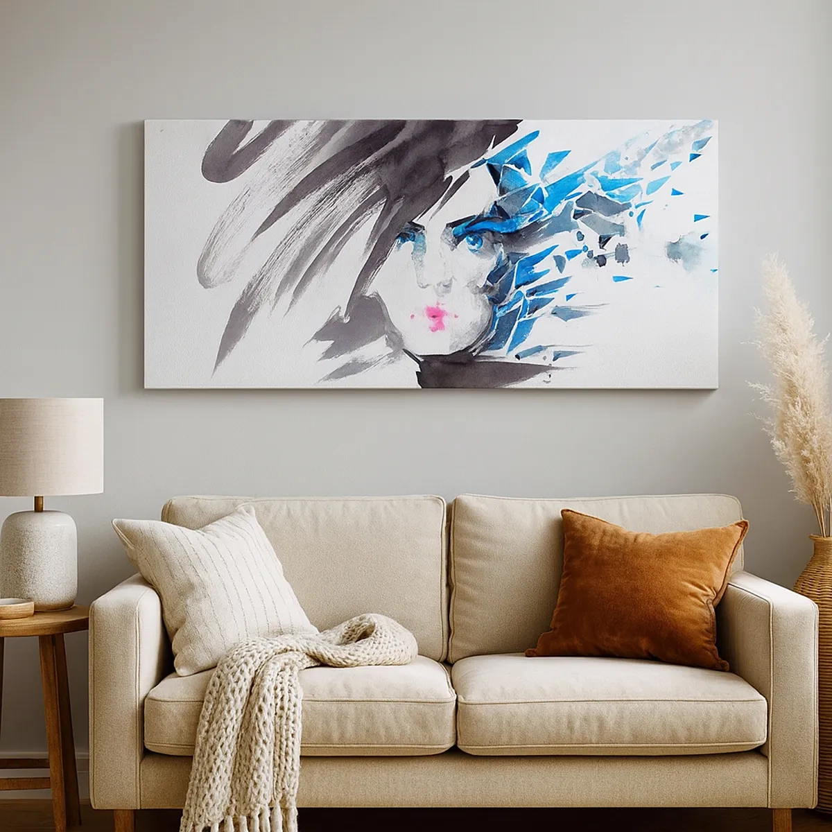 Tablou pe pânză - Portret senzual în gri și albastru - 30x30 cm