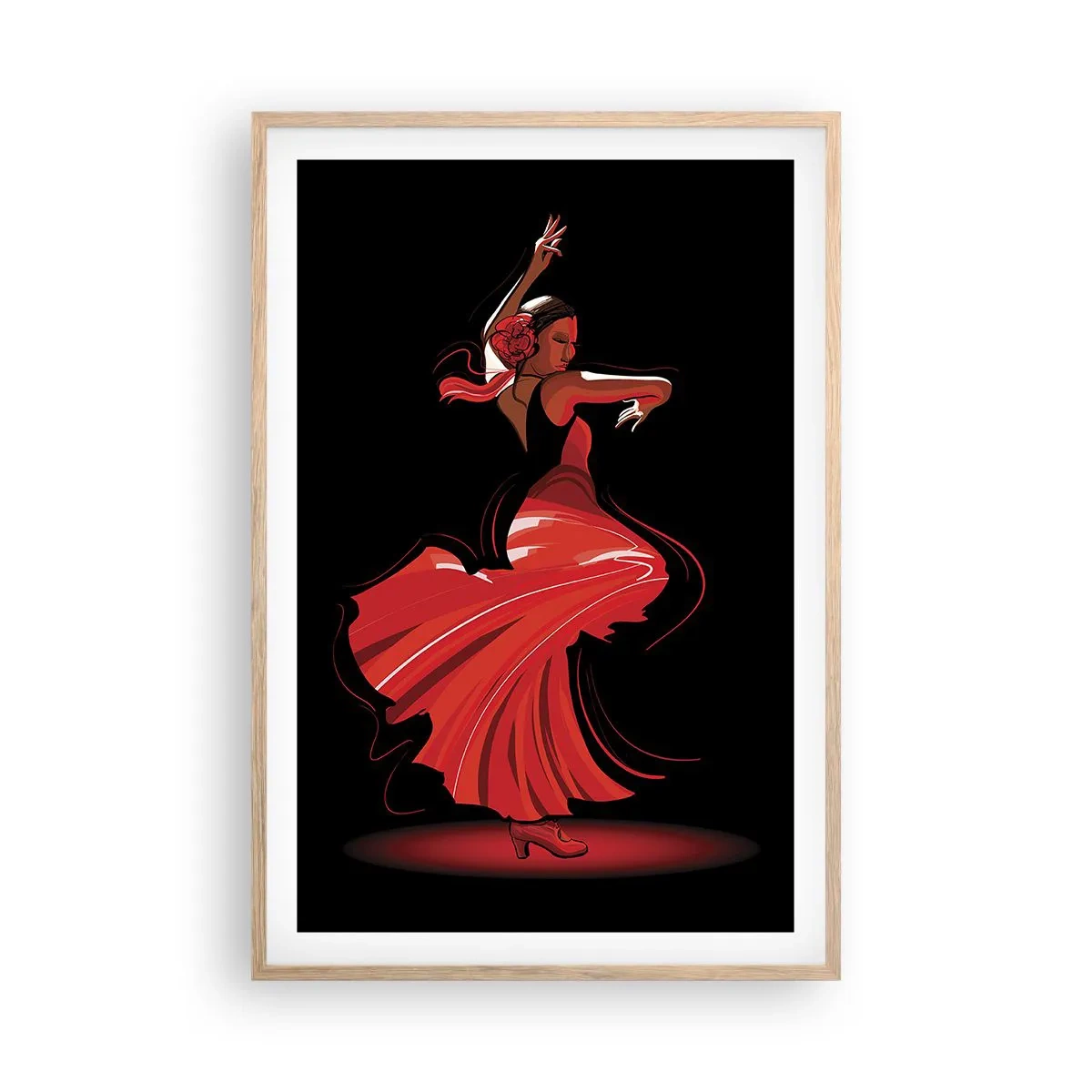 Poster în ramă de stejar deschis - Spiritul înflăcărat al flamenco-ului - 61x91 cm