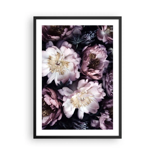 Poster în ramă neagră - Flori delicate de bujor în culori estompate - 50x70cm - Buchet în stil vechi - Decorațiune modernă pentru perete pentru living și dormitor ARTTOR