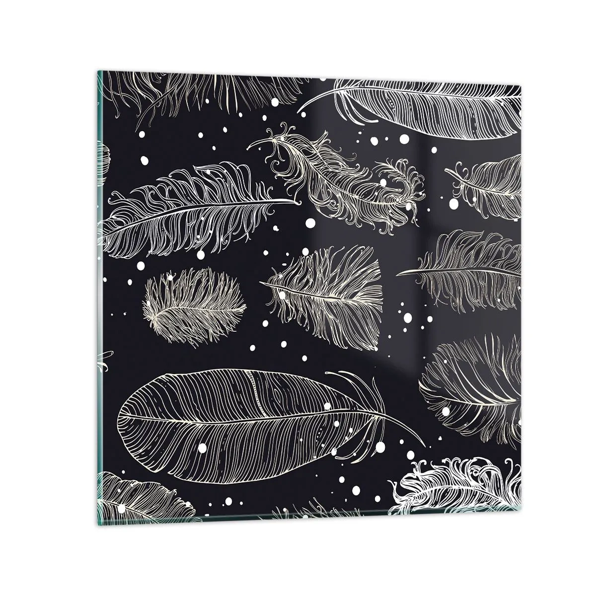 Tablou pe sticlă - Dantelă cu pene - 30x30 cm
