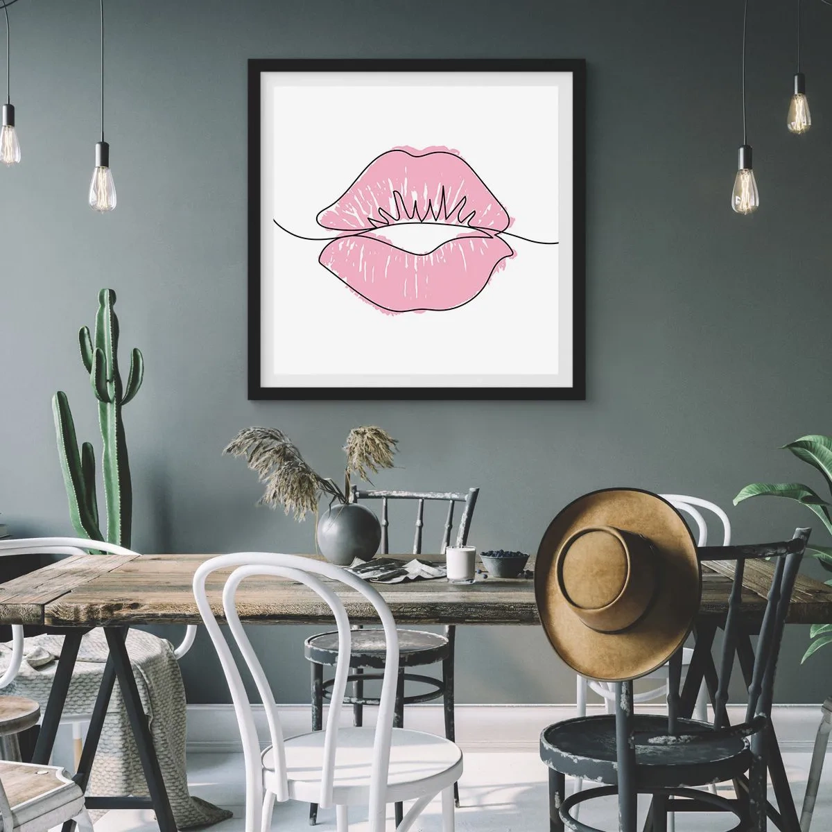 Poster în ramă neagră - Vrei un sărut? - 30x30 cm