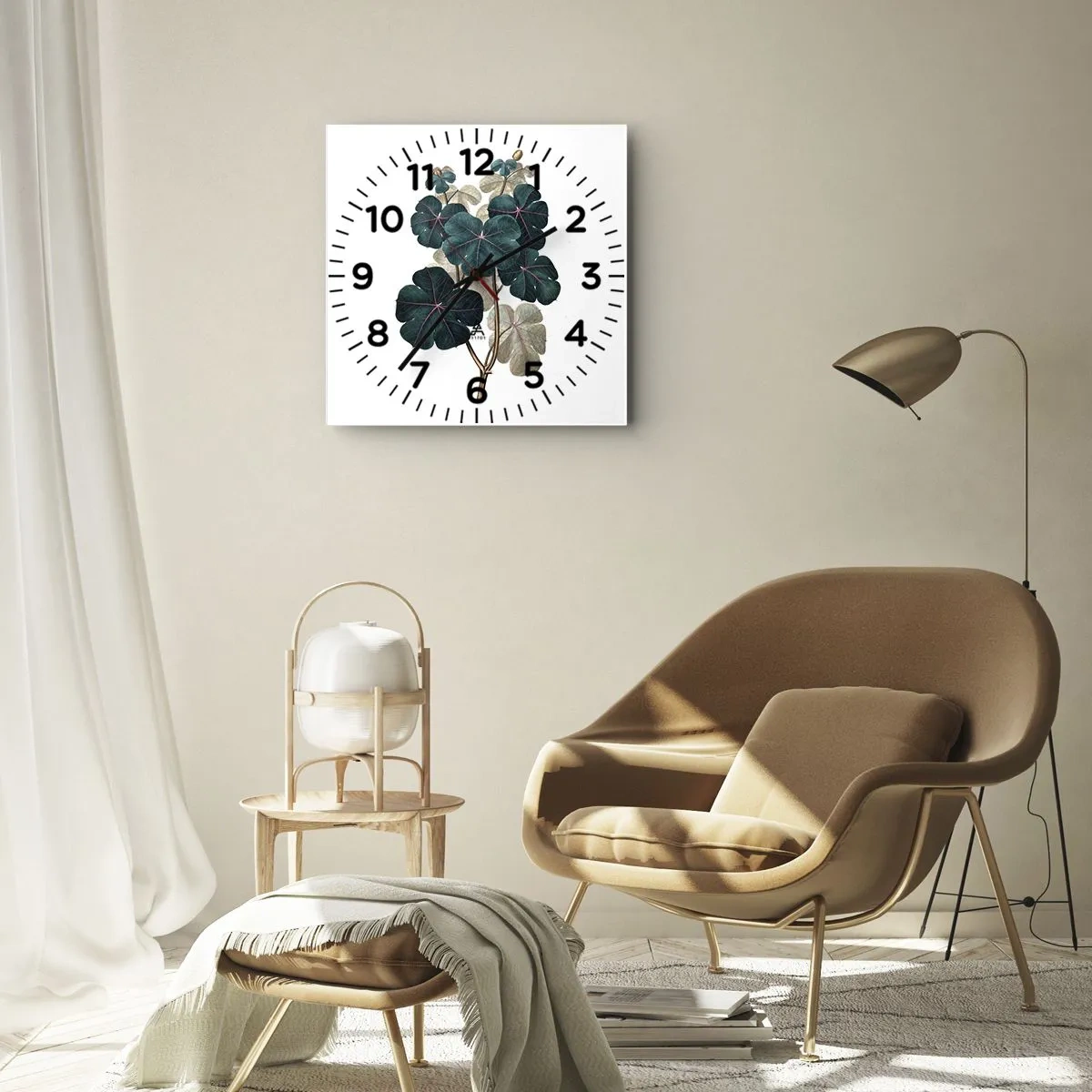 Ceas de perete - Ceas pe sticlă - Dintr-un vechi ierbar - 40x40 cm