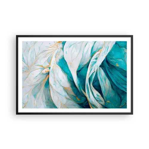 Poster în ramă neagră - Abstractul albastru cu motiv auriu - 91x61 cm