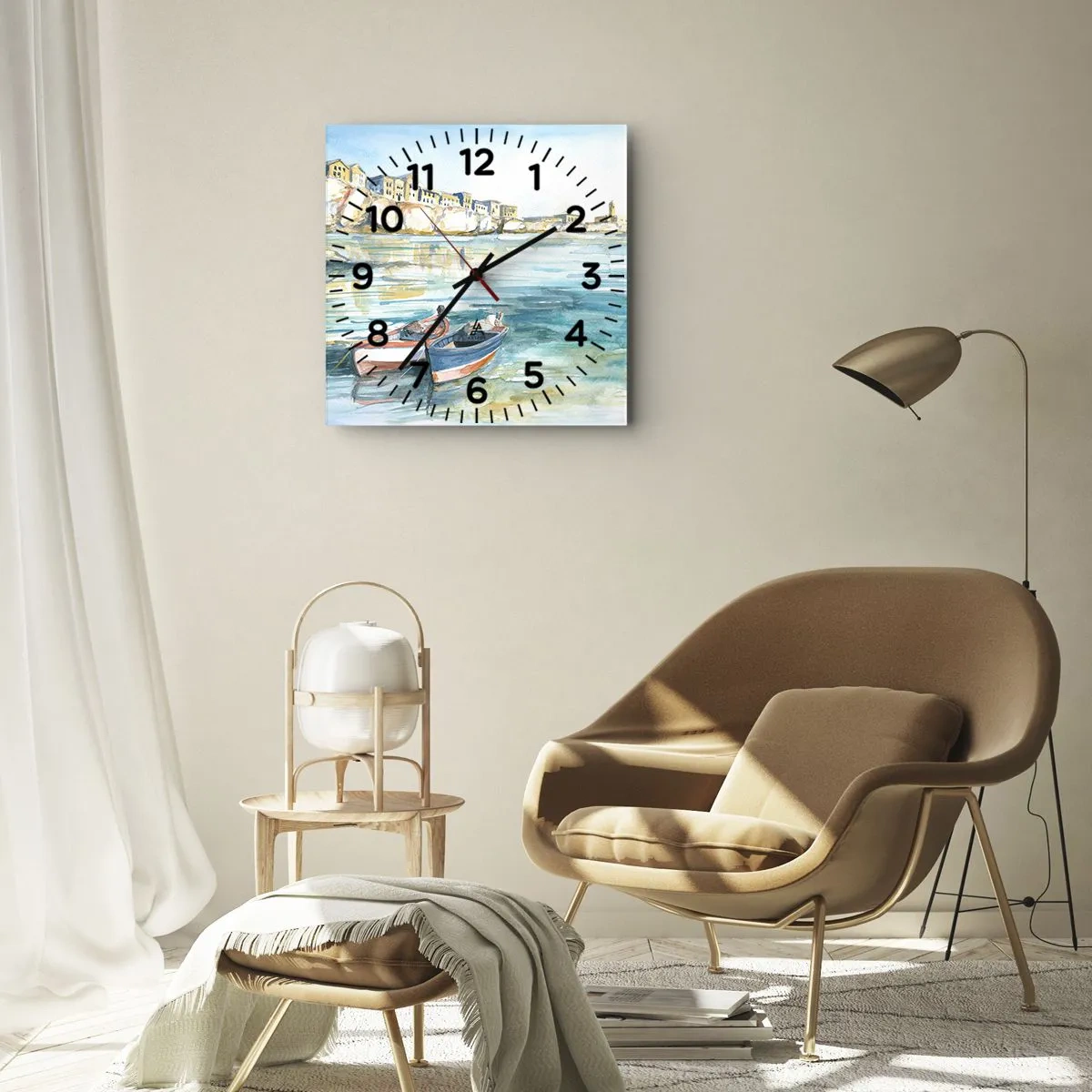 Ceas de perete - Ceas pe sticlă - Peisaj în azur - 30x30 cm