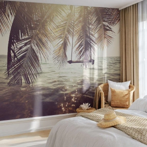 Tapet Premium Sand - Poți să te dai în vânt după pofta inimii tale - Peisaj, Palmier de nuca de cocos, Mare - 350x256 cm