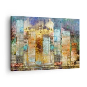 Tablou pe pânză Canvas - Zgârie-nori abstracte în stil industrial - 70x50cm - Metropola însorită - Decorațiune modernă pentru perete pentru living și dormitor ARTTOR