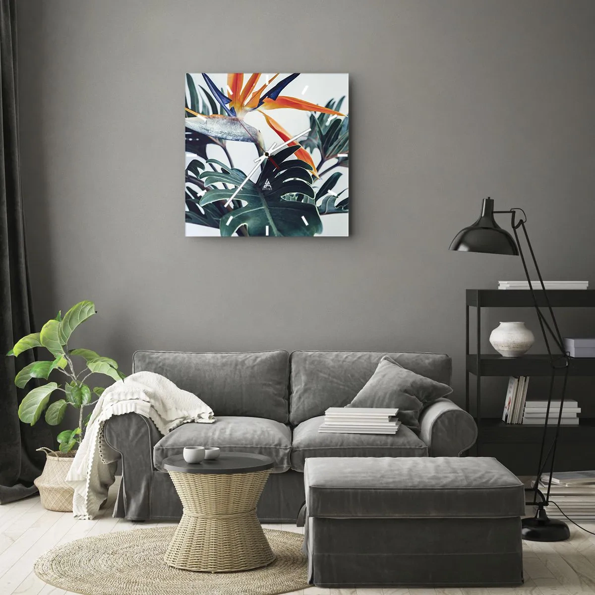 Ceas de perete - Ceas pe sticlă - Tufiș sau pasăre? - 40x40 cm
