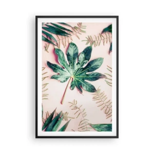Poster în ramă neagră - Studiu de verdeață pe un fundal roz - 61x91 cm