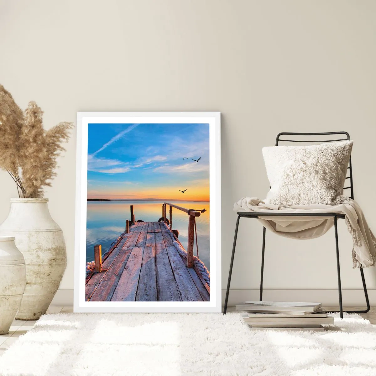 Poster în ramă albă - Mergând înainte spre soare - 50x70 cm