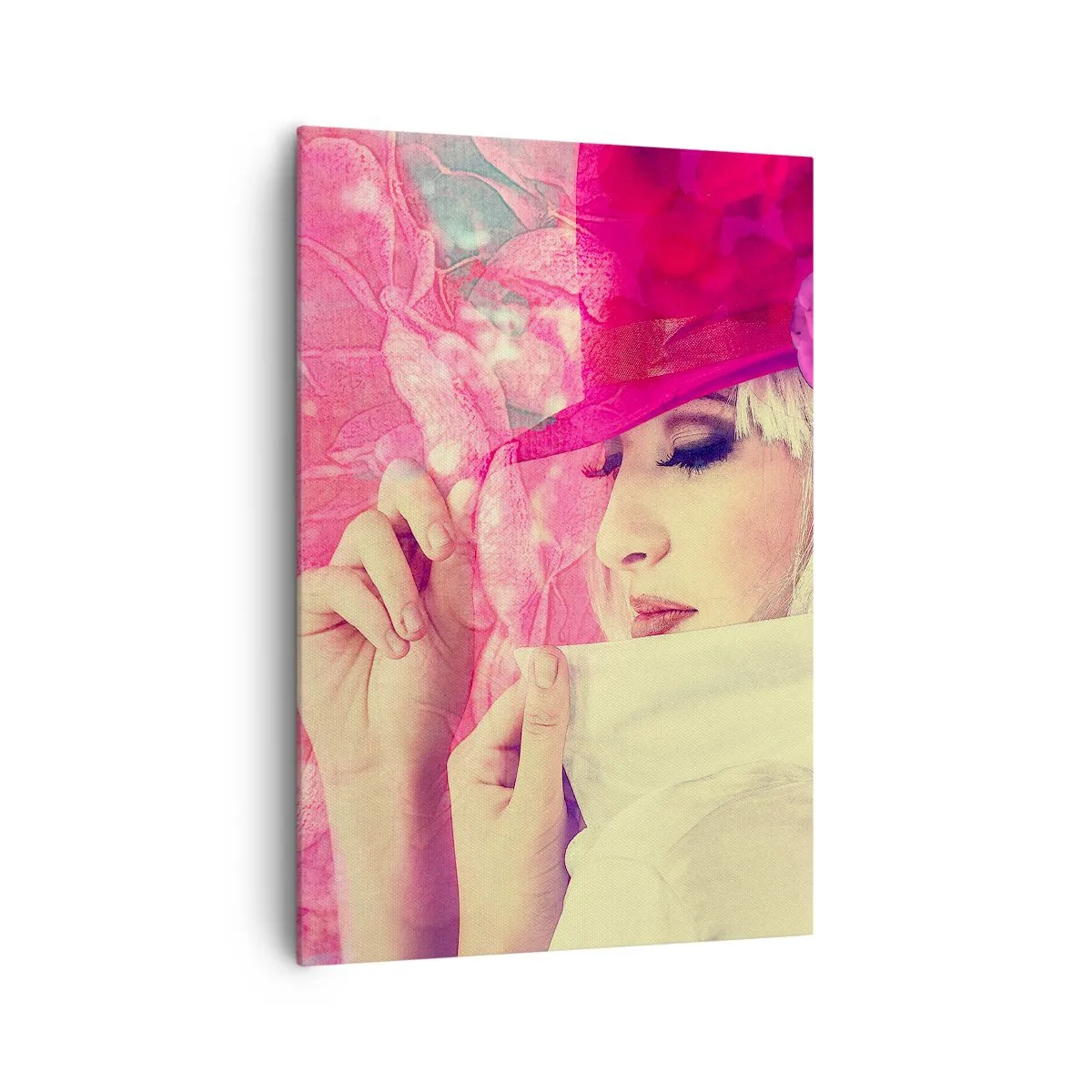 Tablou pe pânză - Portret retro în roz - 70x100 cm