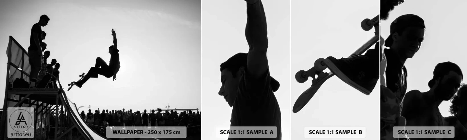 Mostră de Tapet Standard Eco - Eroi și spectatori - Skate Park, Skateboard, Sport - 100x30 cm