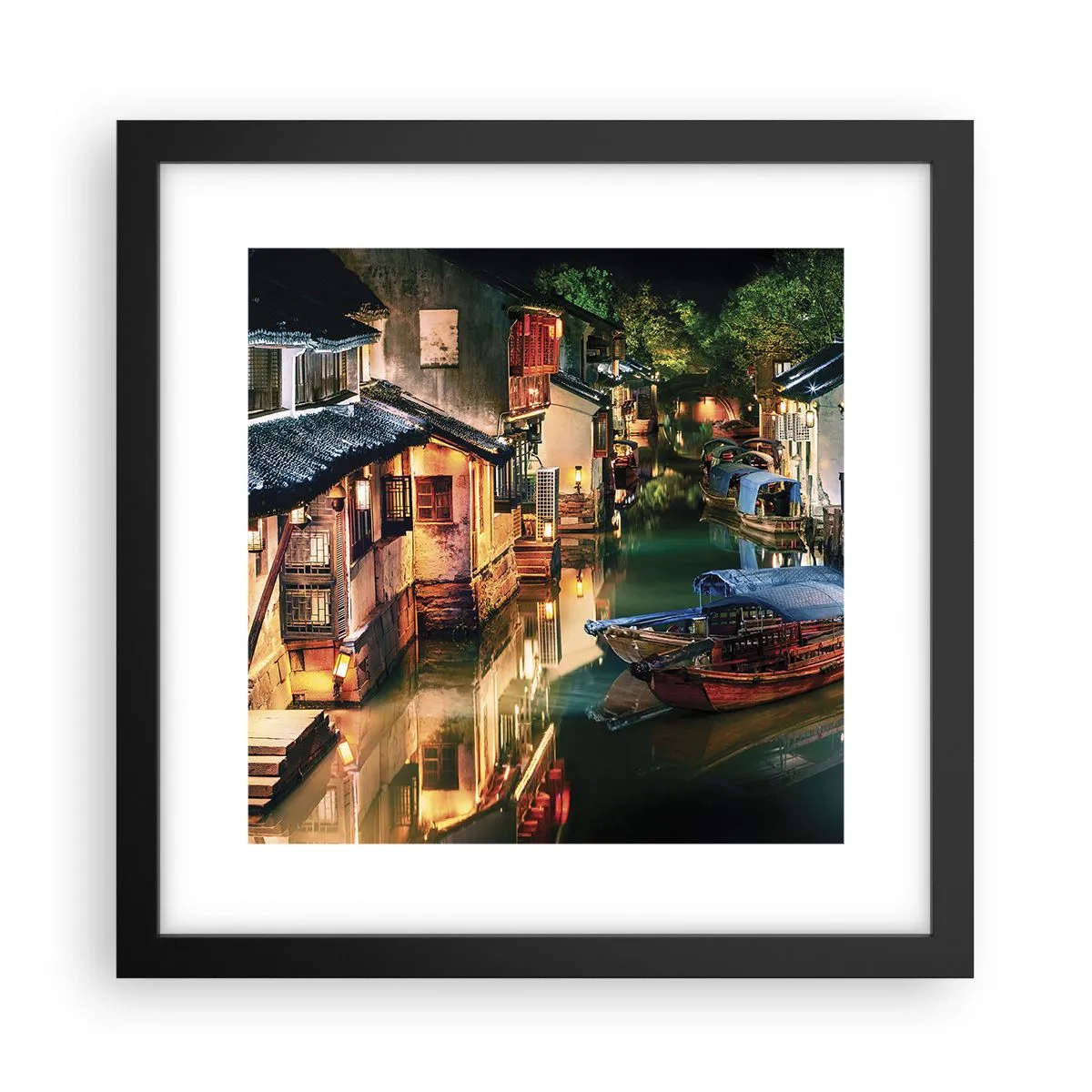 Poster în ramă neagră - O seară pe o stradă chinezească - 30x30 cm