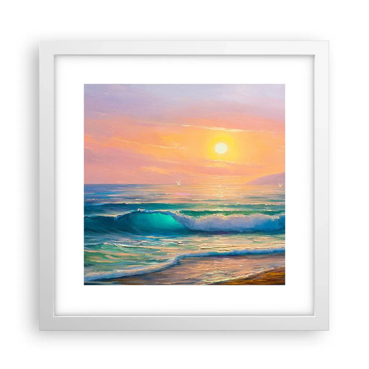 Poster în ramă albă - Cântecul turcoaz al valurilor - 30x30 cm