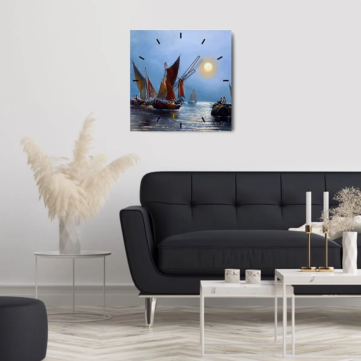 Ceas de perete - Ceas pe sticlă - Pescuit de noapte - 30x30 cm