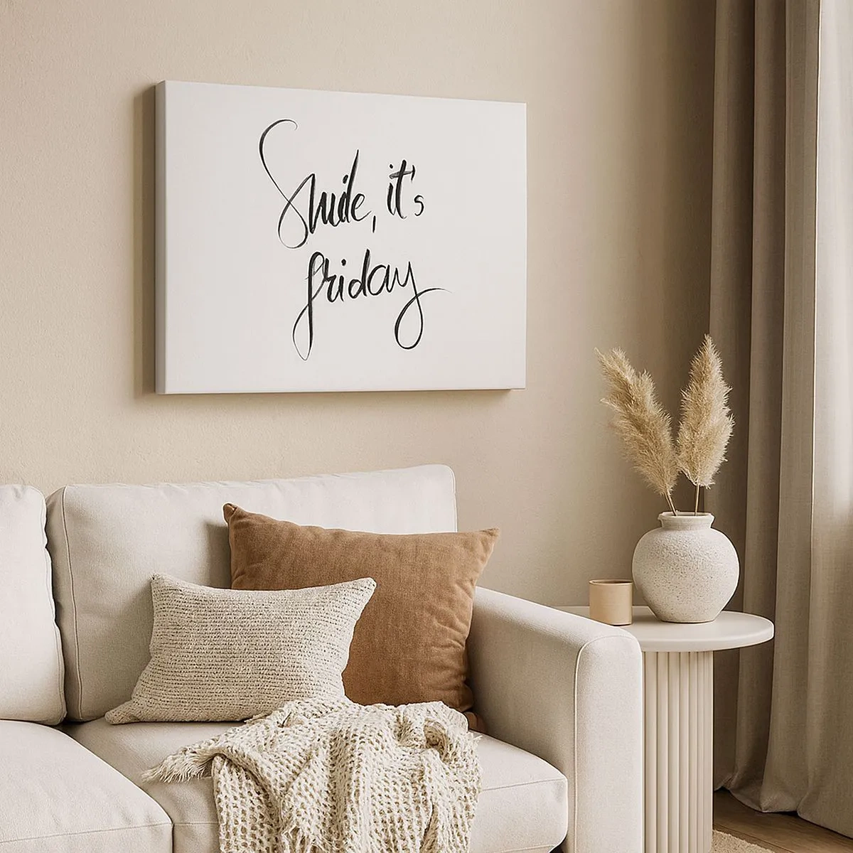 Tablou pe pânză Canvas - Litere alb-negru Zâmbește, e vineri - 70x50cm - Bucurie adevărată - Decorațiune modernă pentru perete pentru living și dormitor ARTTOR