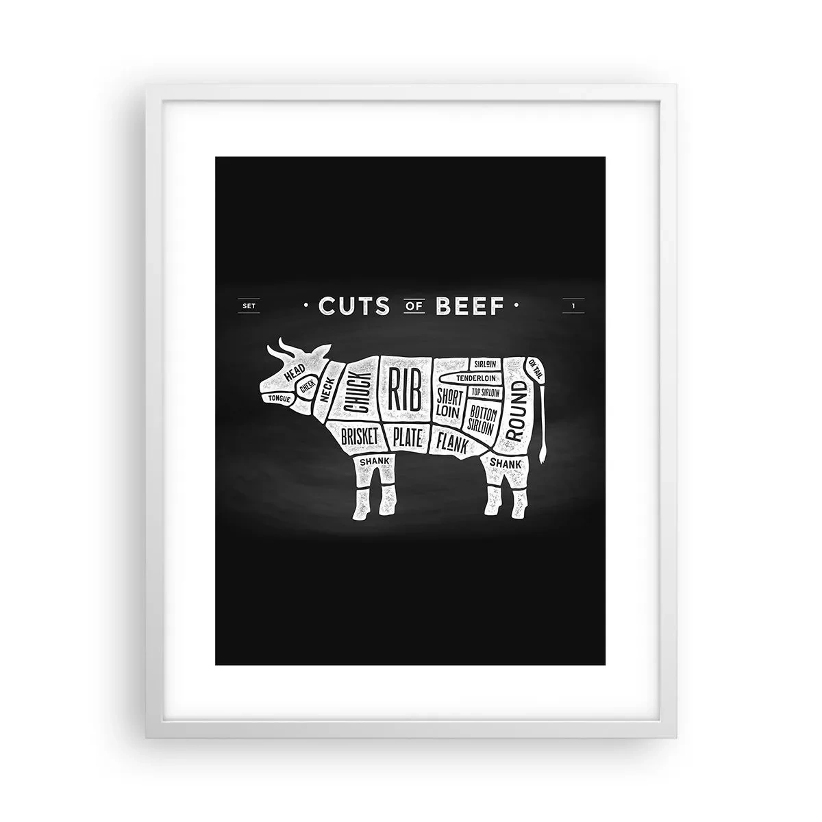 Poster în ramă albă - Abecedar de măcelar - 40x50 cm