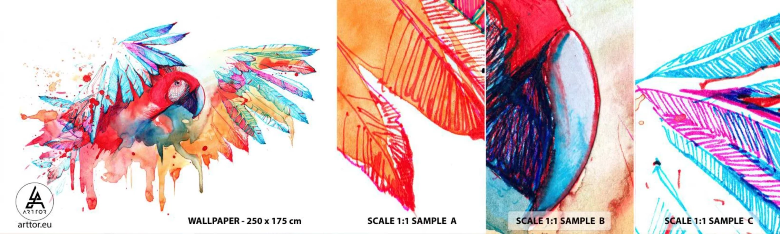 Mostră tapet autocolant Deluxe Sticker - . - Papagal, Pasăre, Abstracția - 100x30 cm