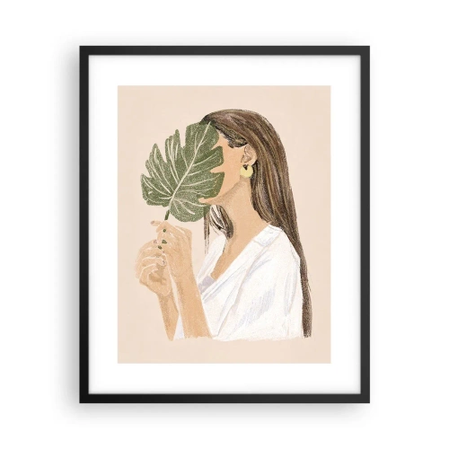 Poster în ramă neagră - Portret misterios cu un evantai - 40x50 cm