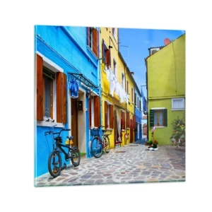 Tablou pe sticlă - La capătul străzii pastelate și dulci - 30x30 cm