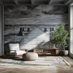 Tapet Premium Canvas - Aștept ca vântul să fugărească... - Peisaj, Pod de lemn, Mare - 100x70 cm