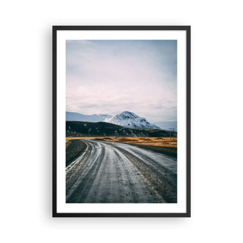 Poster în ramă neagră - Un drum care duce spre munții acoperiți de zăpadă - 50x70cm - În stilul islandez - Decorațiune modernă pentru perete pentru living și dormitor ARTTOR