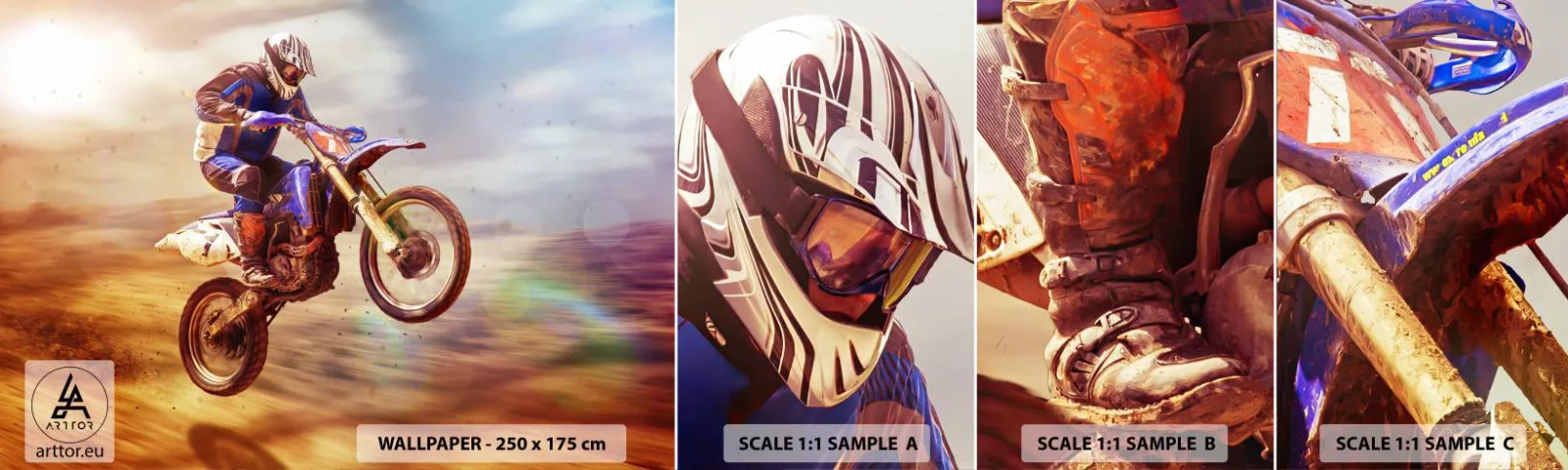Mostră de Tapet Standard Eco - Nebunie motociclistă - Motocross, Sport, Motociclist - 100x30 cm