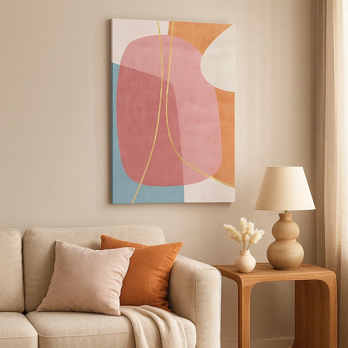 Tablou pe pânză - Compoziție pastel cu fir de aur - 50x70 cm