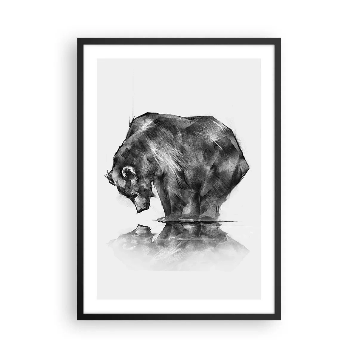 Poster în ramă neagră - Imagine geometrică a unui urs lângă apă - 50x70cm - Mă bucur să văd pe cineva apropiat - Decorațiune modernă pentru perete pentru living și dormitor ARTTOR