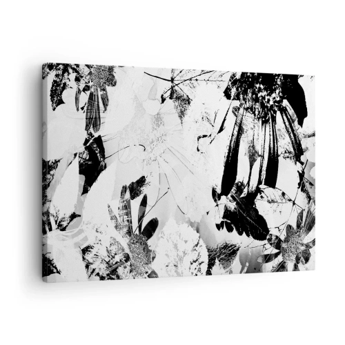 Tablou pe pânză Canvas - Flori abstracte alb-negru într-un stil minimalist - 70x50cm - Toamna în negativ - Decorațiune modernă pentru perete pentru living și dormitor ARTTOR