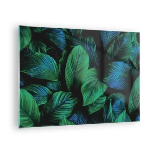Tablou pe sticlă - Prim-plan al frunzelor în nuanțe intense de verde - 70x50cm - Traficul verde - Decorațiune modernă pentru perete pentru living și dormitor ARTTOR