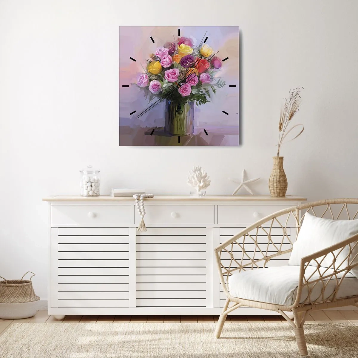 Ceas de perete - Ceas pe sticlă - Frumusețe reținută - 40x40 cm