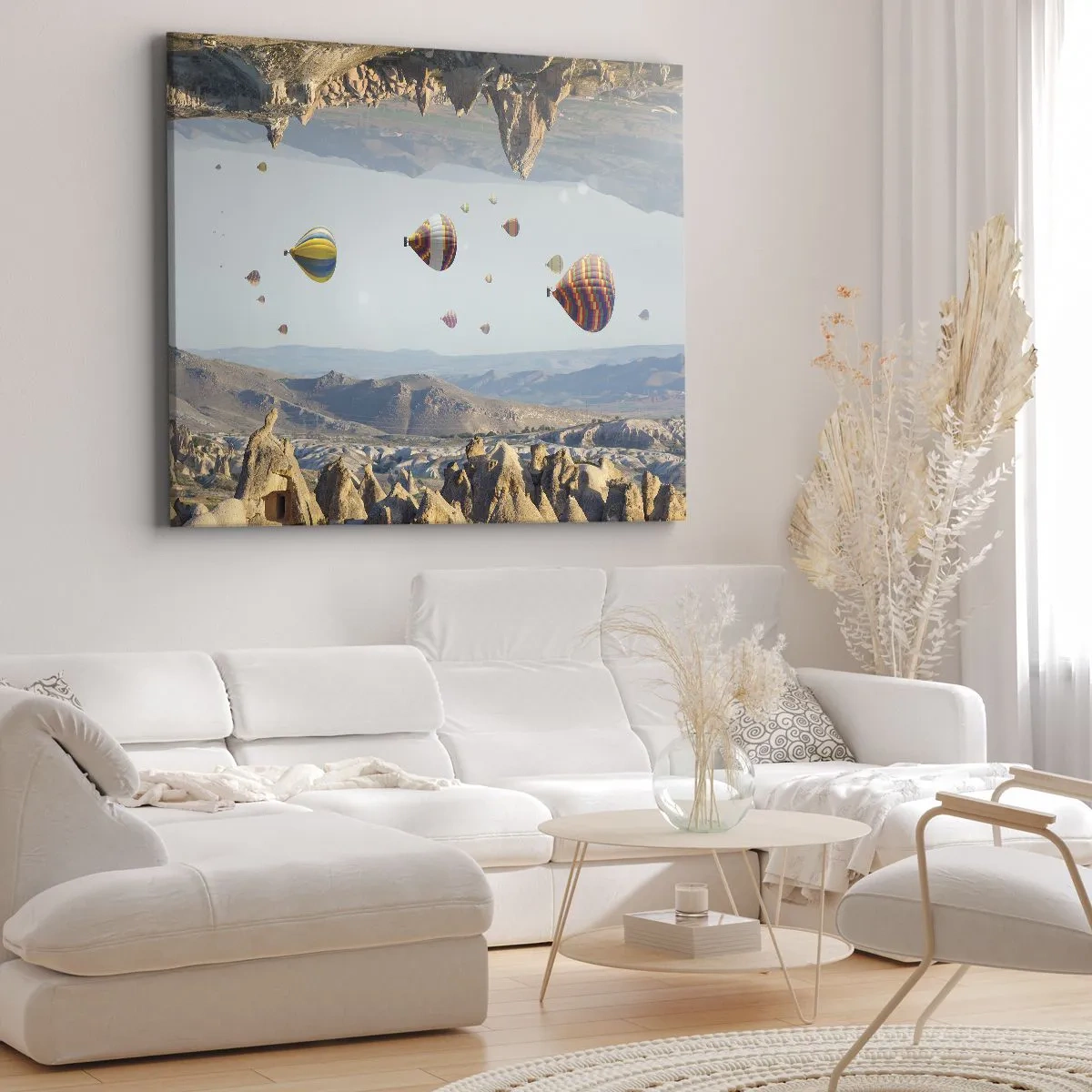 Tablou pe pânză Canvas - Baloane colorate peste un peisaj stâncos - 70x50cm - Orice este posibil aici - Decorațiune modernă pentru perete pentru living și dormitor ARTTOR