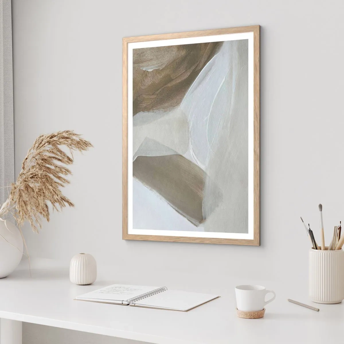 Poster în ramă de stejar deschis - Val de alb - 70x100 cm