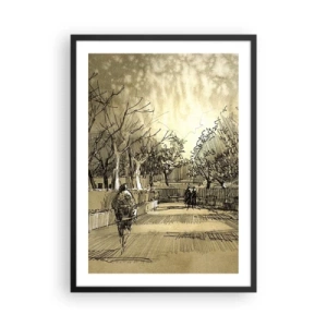 Poster în ramă neagră - Ilustrație de parc în stil schiță, în tonuri sepia - 50x70cm - Un moment reținut cu pene - Decorațiune modernă pentru perete pentru living și dormitor ARTTOR