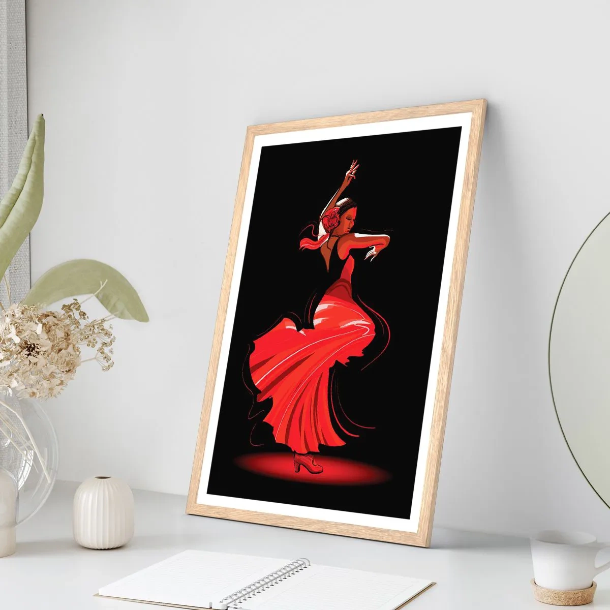 Poster în ramă de stejar deschis - Spiritul înflăcărat al flamenco-ului - 70x100 cm