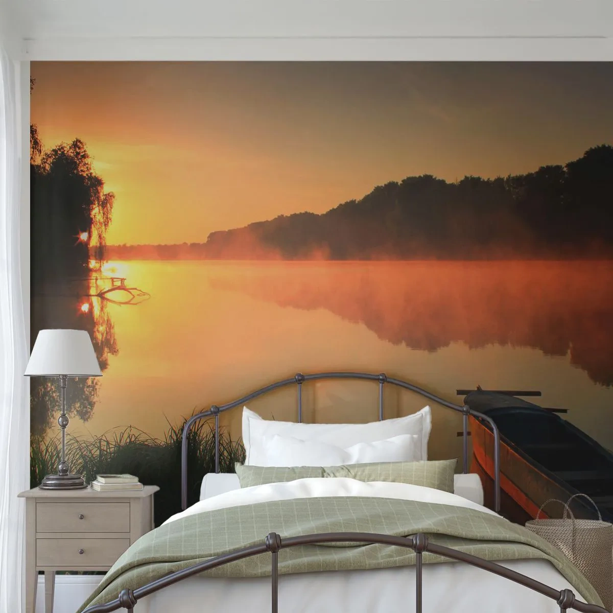 Tapet Premium Sand - Răsăritul soarelui peste apă ca un strat de oglindă - Peisaj, Lac, Dimineaţă - 100x70 cm