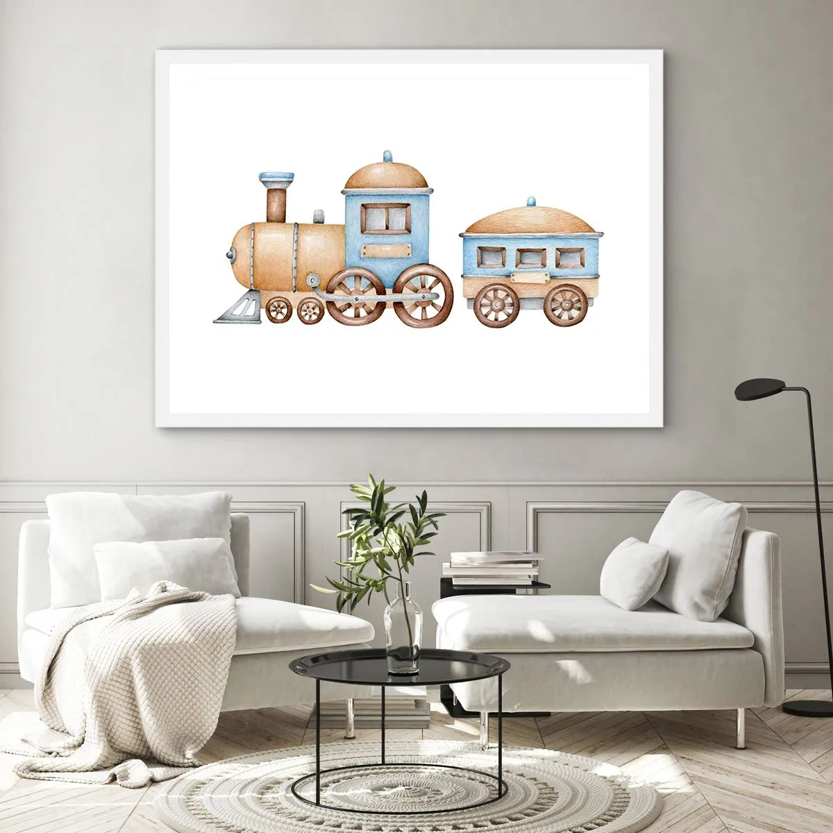 Poster în ramă albă - Trenulețul din copilărie - 91x61 cm