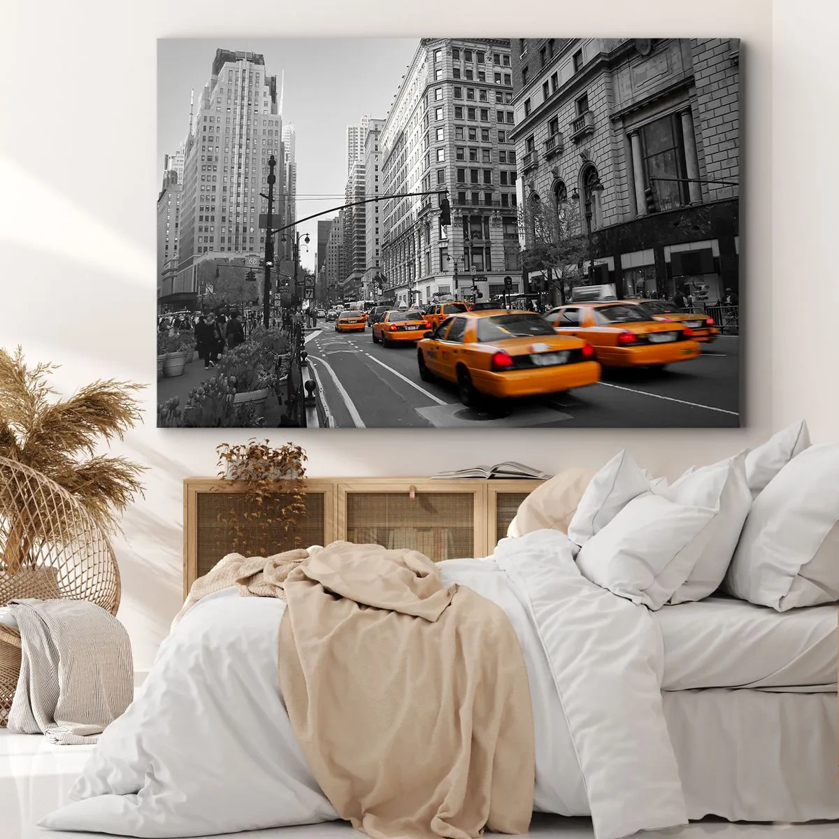 Tablou pe pânză Canvas - Taxiuri galbene pe străzile din New York - 70x50cm - Soarele marelui oraș - Decorațiune modernă pentru perete pentru living și dormitor ARTTOR