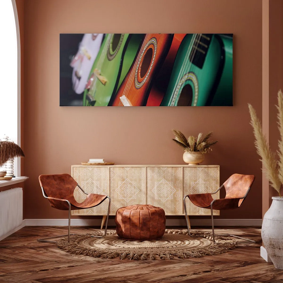 Tablou pe pânză - Chitara are multe culori - 140x50 cm